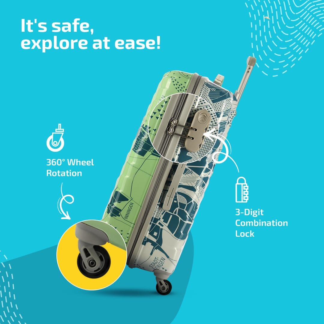 Skybags Tooper Set of 3 (Cabin+ Medium+Large) Hard Luggage (55+65+75 cm) | Polypropylene Luggage Trolley with 8 Spinner Wheels|Green|Unisex - View 3