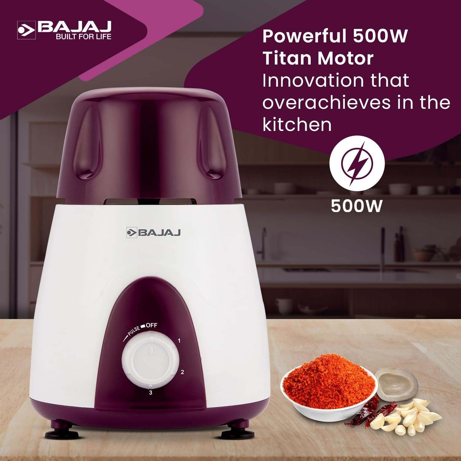 Bajaj Rex Mixer Grinder 500W | Mixie For Kitchen With Nutri-Pro Features | 3 SS Mixer Jars For Heavy Duty Grinding | Adjustable Speed Control | Multifunctional Blade System | 2 Yr Warranty - View 4