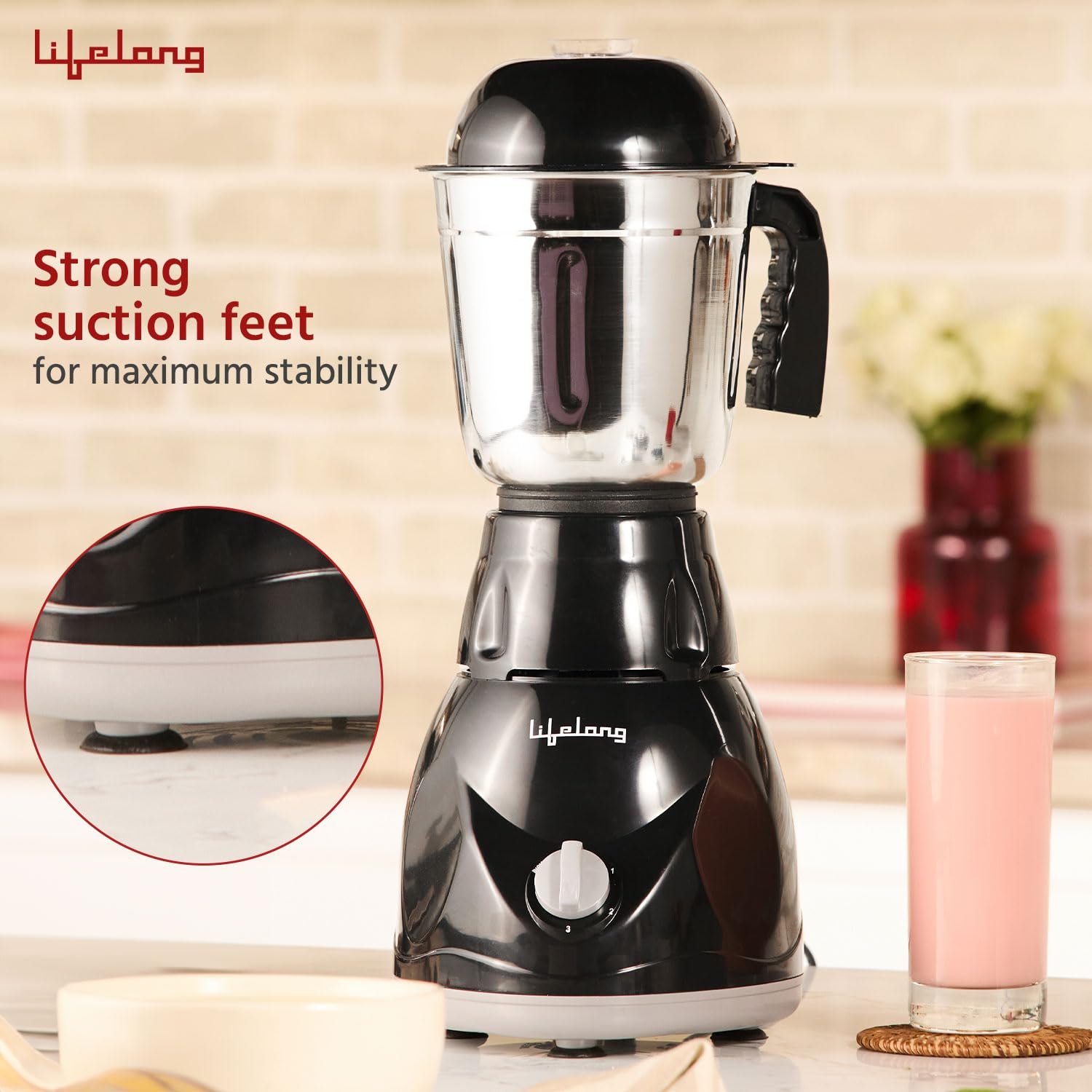 Lifelong LLMG23 Power Pro 500-Watt Mixer Grinder with 3 Jars (Liquidizing, Wet Grinding and Chutney Jar), Stainless Steel blades, 1 Year Warranty - View 2