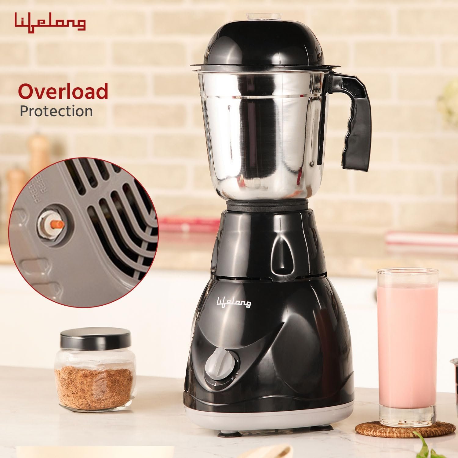 Lifelong LLMG23 Power Pro 500-Watt Mixer Grinder with 3 Jars (Liquidizing, Wet Grinding and Chutney Jar), Stainless Steel blades, 1 Year Warranty - View 3