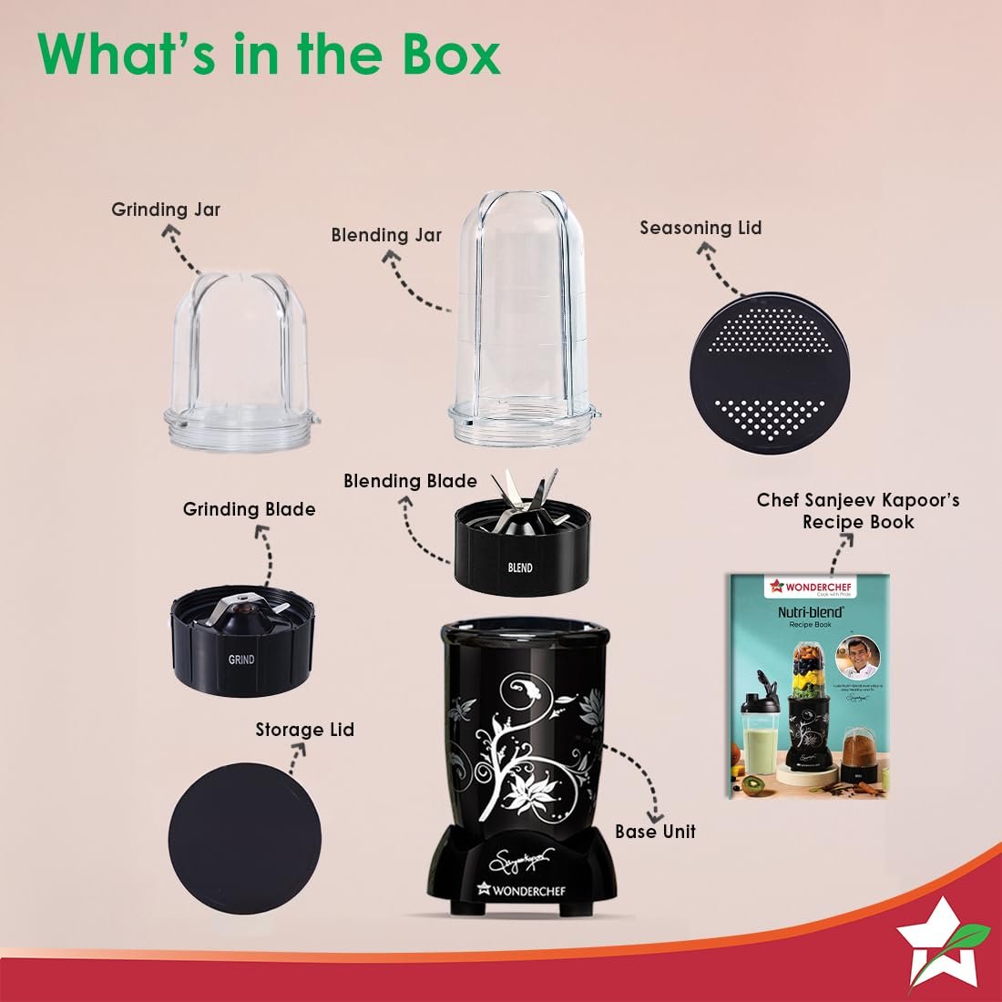 Wonderchef Nutri-blend 500W Juicer Mixer Grinder, 22000 RPM Copper Motor, Smoothie Maker, Masala Grinder, Chutney Blender, 2 Unbreakable Jars, Recipe Book by Chef Sanjeev Kapoor, 2 Yr Warranty, Black - View 5