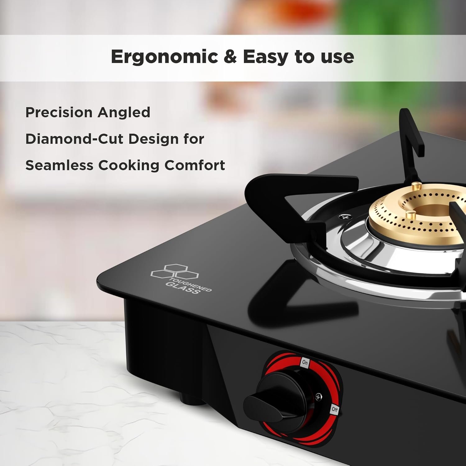 Butterfly Smart 2 Burner Glass Top Gas Stove | Manual Ignition | Scratch Resistant Toughened Glass | Brass Burners | Skid-proof Legs | 1 Year Manufacturer's Warranty | Black - View 5