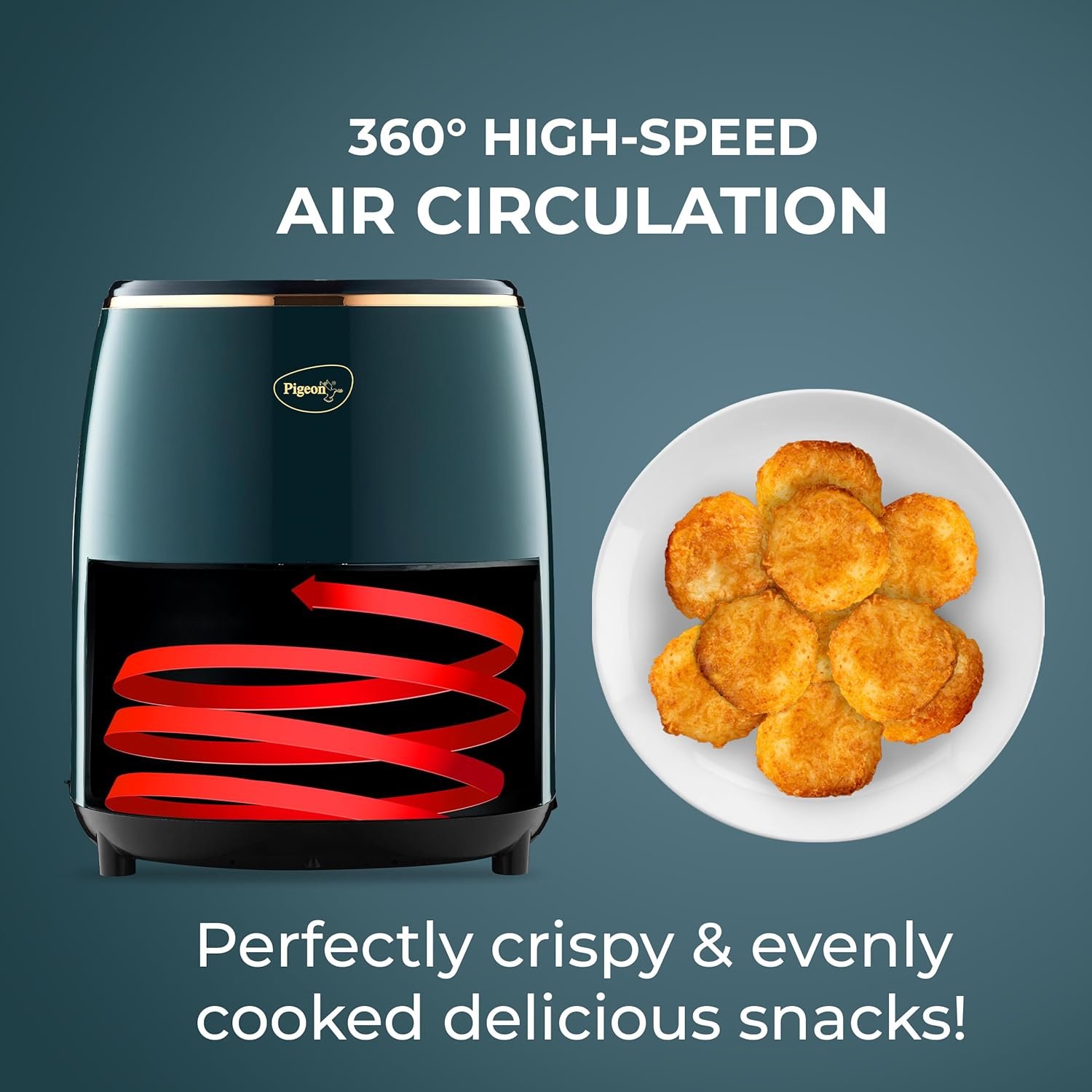 Pigeon Healthifry Digital Air Fryer, 360° High Speed Air Circulation Technology 1200 W with Non-Stick 4.2 L Basket - Green - View 4