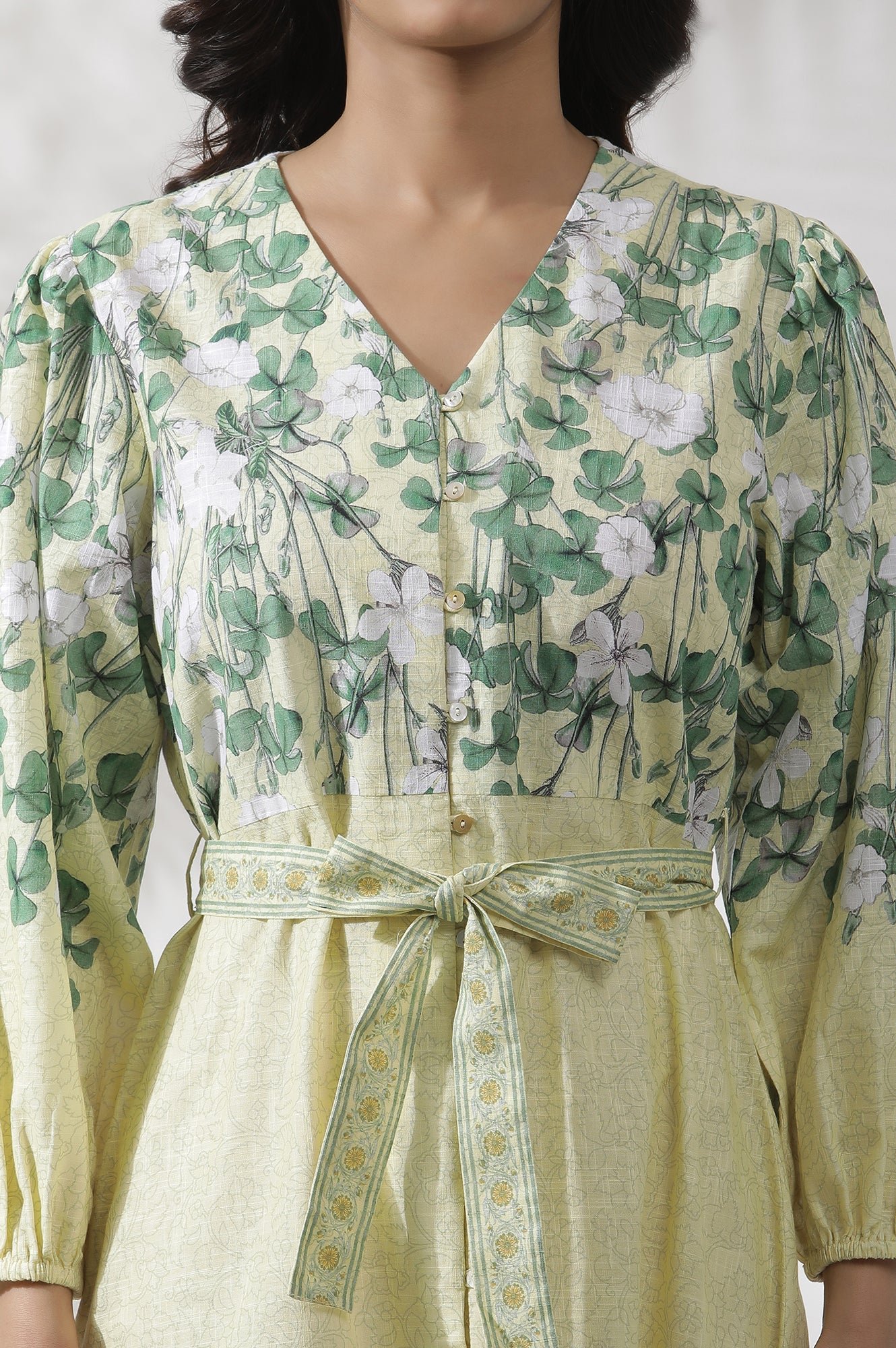 Yellow Floral Printed Shirt Dress - Image 6
