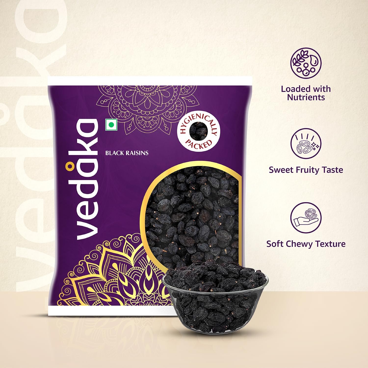 Vedaka Black Raisins | Seedless | 500 G | Premium Kali Kishmish | Kali Draksh | Dry Fruits | Flavourful & Delicious Snack | Source Of Potassium & Dietary Fibre | Ambient Temperature - View 3