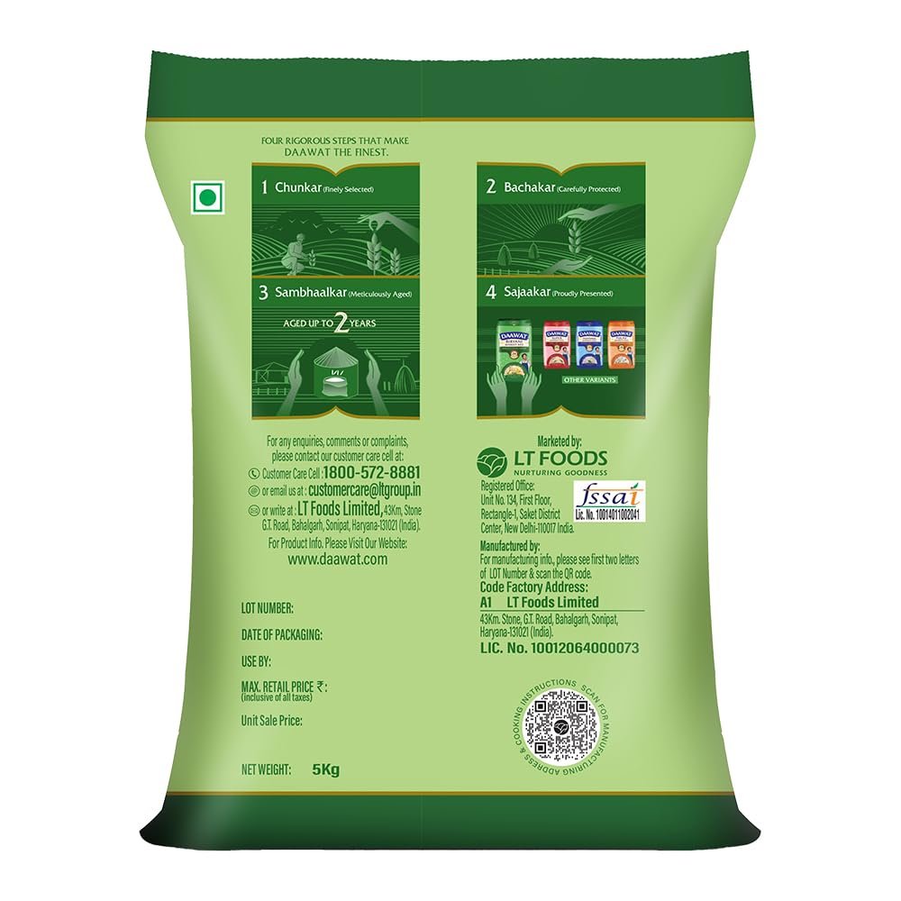 5 Kg Daawat Biryani Basmati Rice | World s Longest Rice Grain expands 24mm* | Tasty, Non-sticky & Rich Aroma |Naturally Aged - View 6