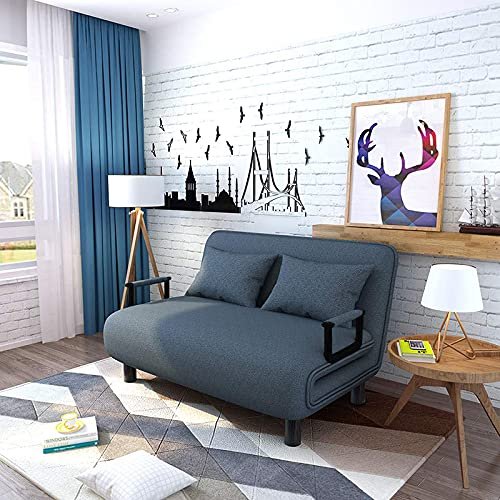 Royal Interiors 3 Seater Foldable Sofa with Cushion and Armrests | Compact Sleeper Couch for Small Spaces | Sleeper Sofa for Living Room, Bedroom | Convertible Tri-Fold Sofa Cum Bed (Blue)