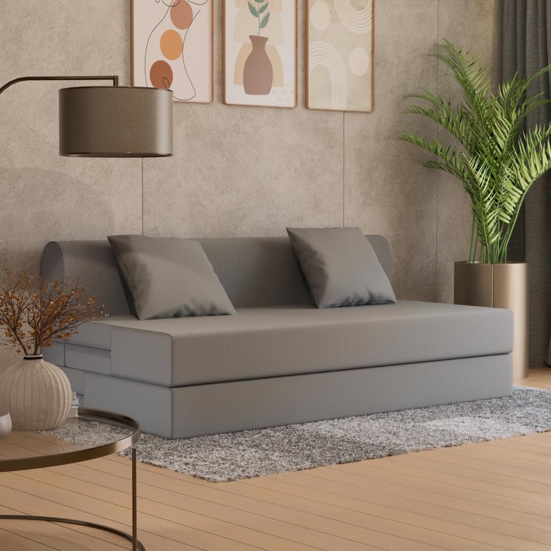 SleepyHug FoldPRO Sofa-Cum-Bed | 3-in-1 Convertible Sofa, Lounger & Bed | TouchSense Technology | HR Foam | Lightweight | 3-Seater | Double Bed | Without Pillow | Grey, 1-Year Warranty