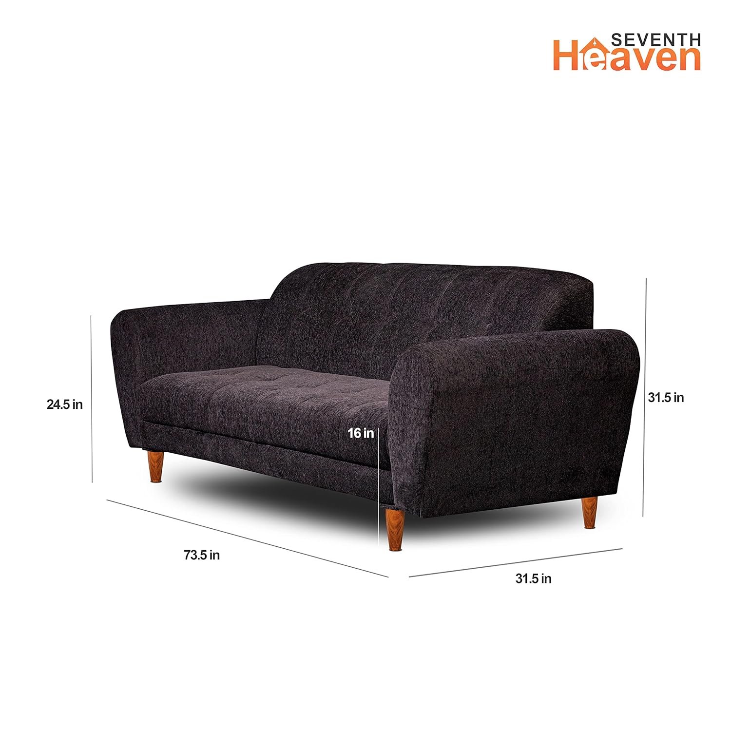 Seventh Heaven Milan 3 Seater Sofa | Luxury Comfort & Extra Spacious | Sofa | Sofa Set | Wooden Sofa Set for Living Room | Sofa for Living Room & Office (Chenille Molfino - Black) - View 2