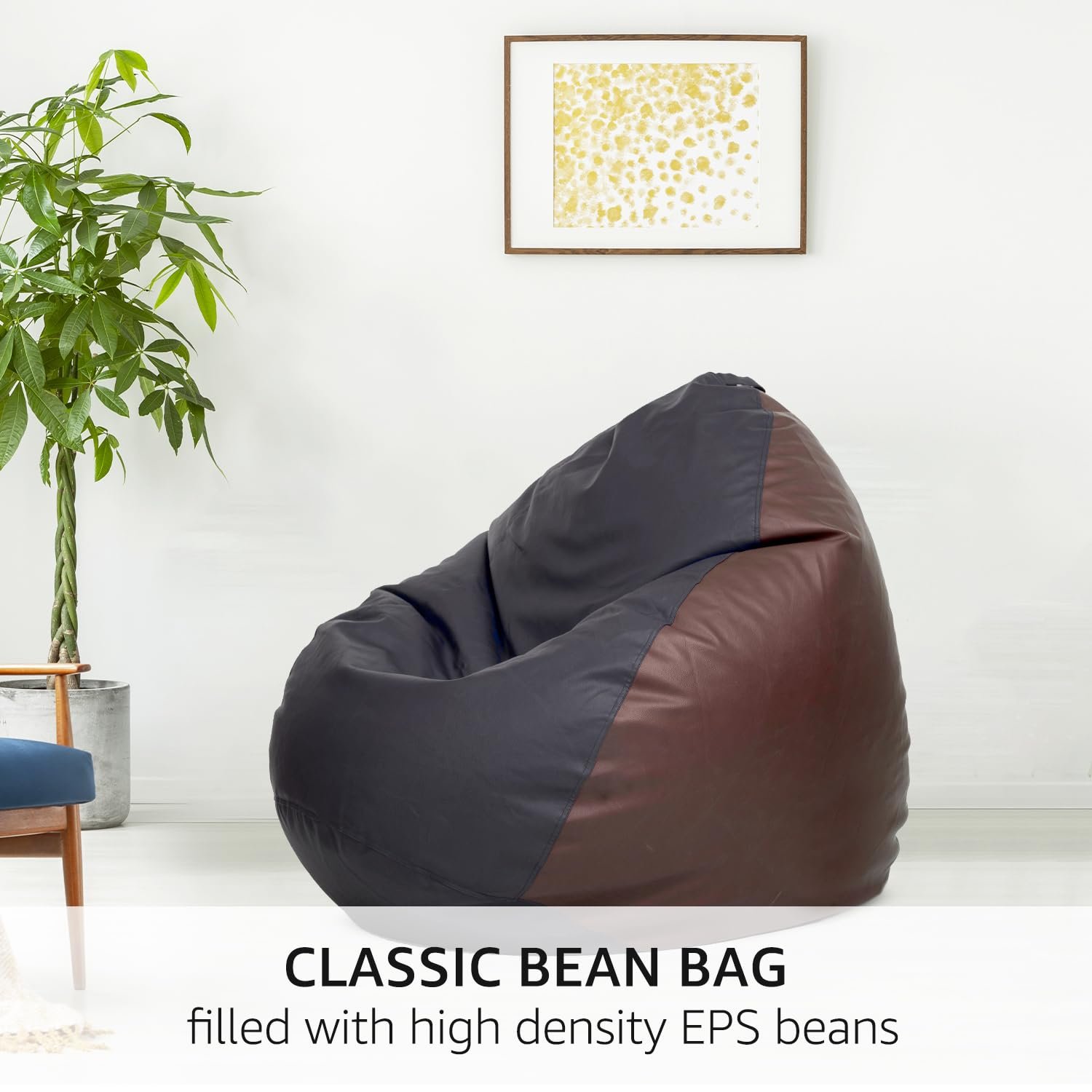 Amazon Brand Solimo Premium Faux Leather Bean Bag, Filled with Beans | Capacity: Upto 6 Ft Height, 120 KG Weight | 3XL | Black and Brown - View 2