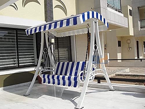 Swing/Jhula Indoor Outdoor With Stand, Roof & Seat 300 Kgs Capacity (White),White, Blue,3 Seater(Hmck-001)(Wrought Iron), 58.66 CM - View 3