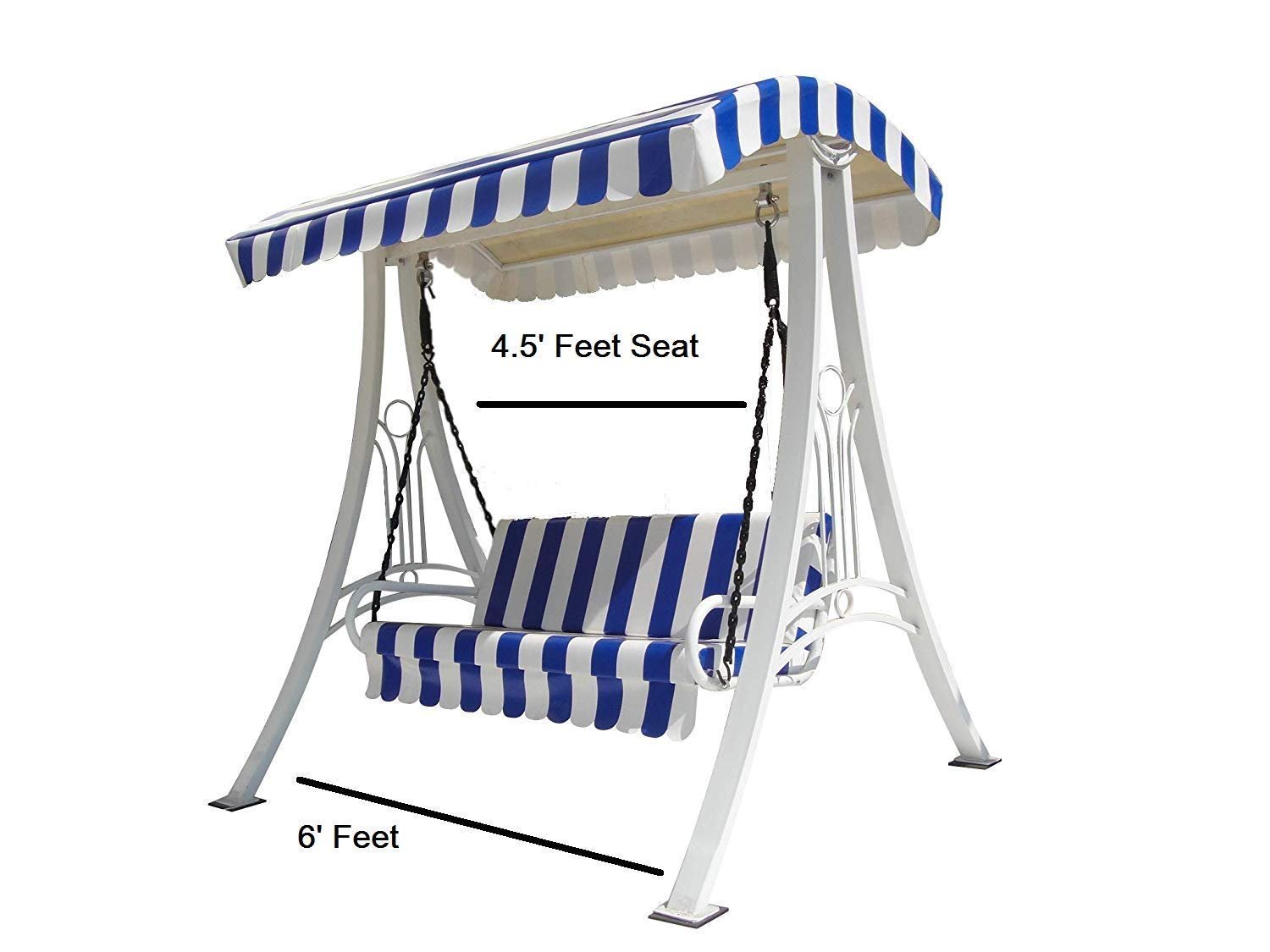 Swing/Jhula Indoor Outdoor With Stand, Roof & Seat 300 Kgs Capacity (White),White, Blue,3 Seater(Hmck-001)(Wrought Iron), 58.66 CM - View 4