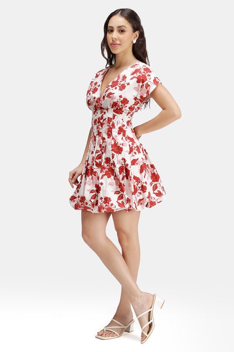 Noura 100% Cotton Pleated Bubble Hem Dress - View 4